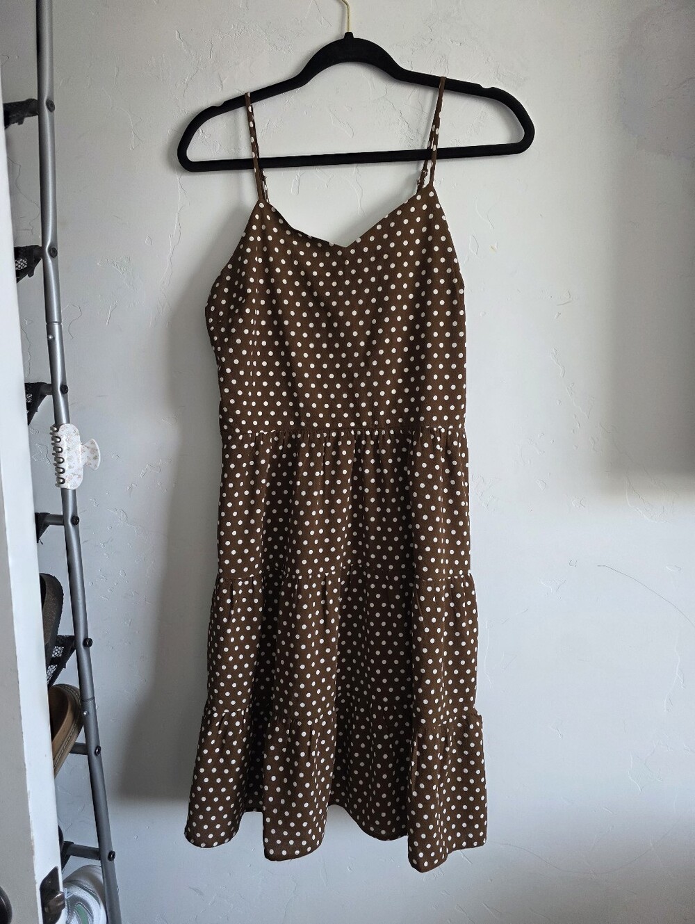 Brown Polka Dot Spaghetti Strap Dress